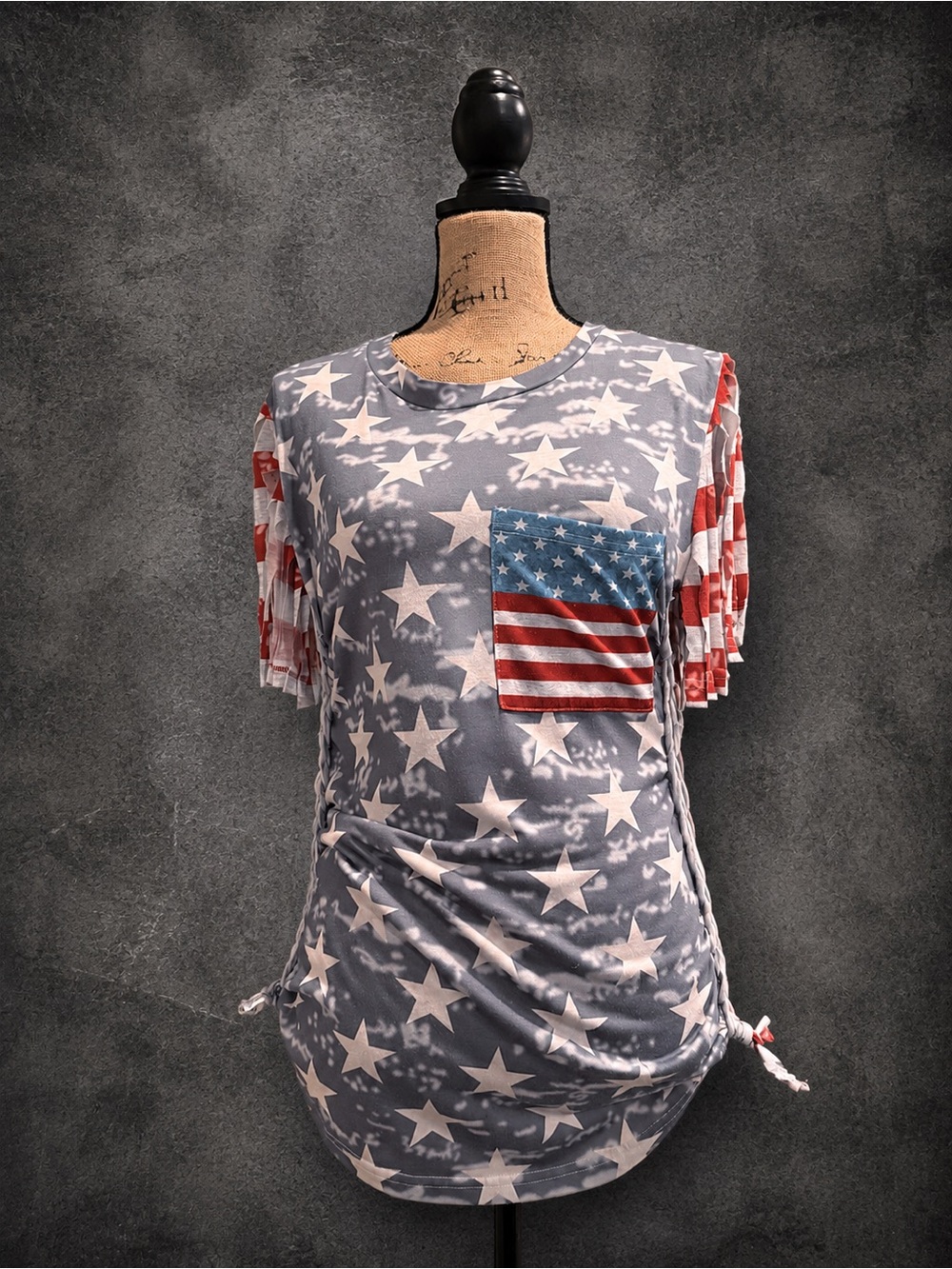 American Flag Star Print fringe Sleeve Women's Top